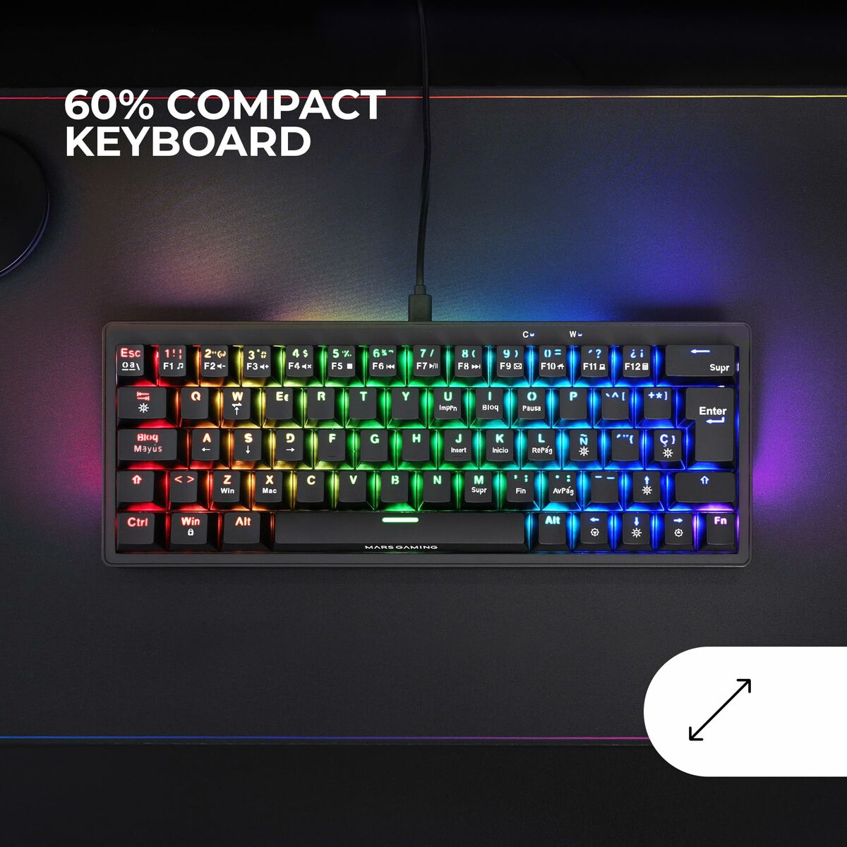 Gaming Keyboard Mars Gaming MKMINIPROYES Qwerty US Black-20